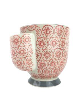 Creative Co-op 4" Hand-Stamped Stoneware Mug with Bag Holder Set of 2 NWT